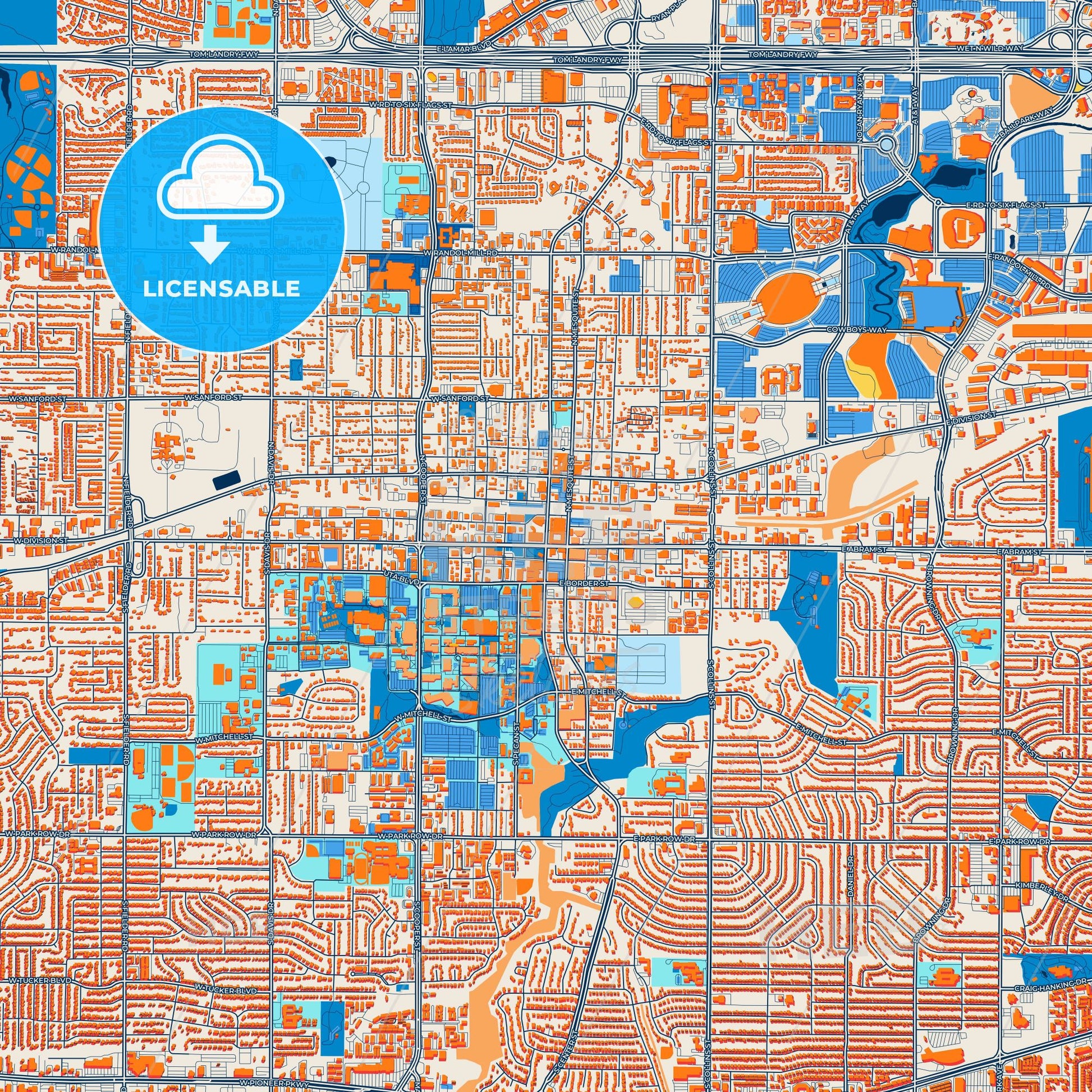 Colorful Arlington Street Map with Labels and Buildings