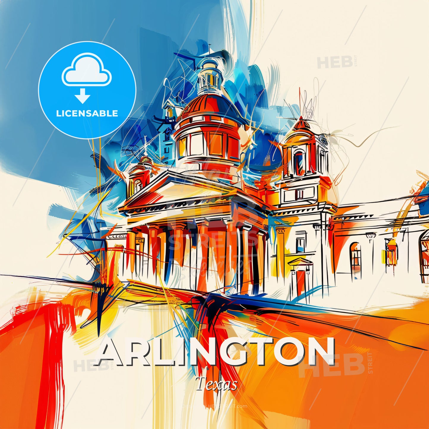 Vibrant Arlington, Texas - A Painting Of A Building - Square format print template