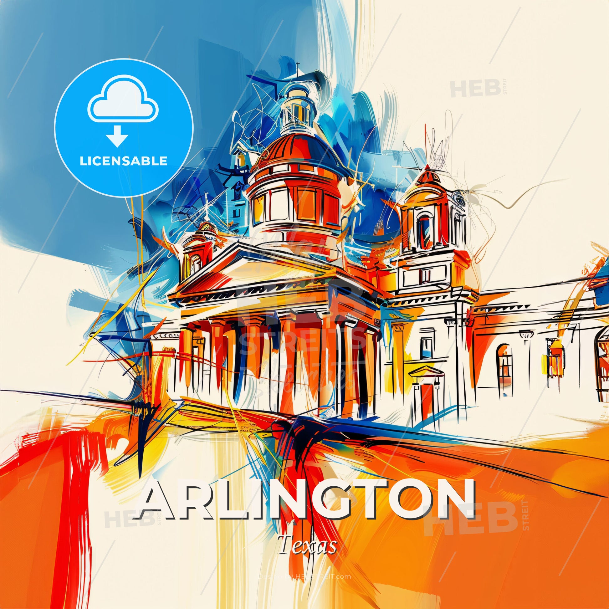 Vibrant Arlington, Texas - A Painting Of A Building - Square format print template