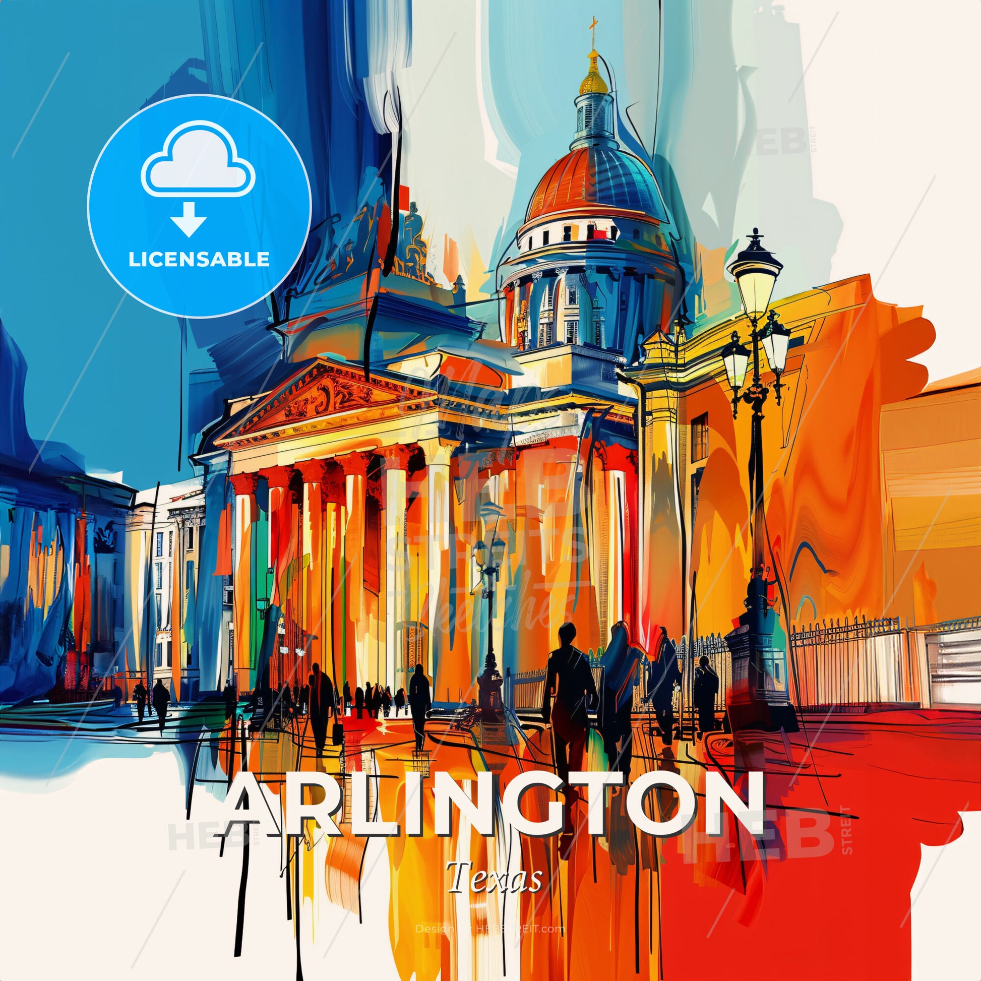 Vibrant Arlington, Texas - A Painting Of A Building With Columns And A Dome - Square format print template