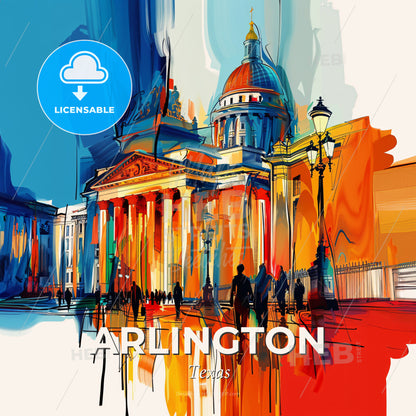 Vibrant Arlington, Texas - A Painting Of A Building With Columns And A Dome - Square format print template