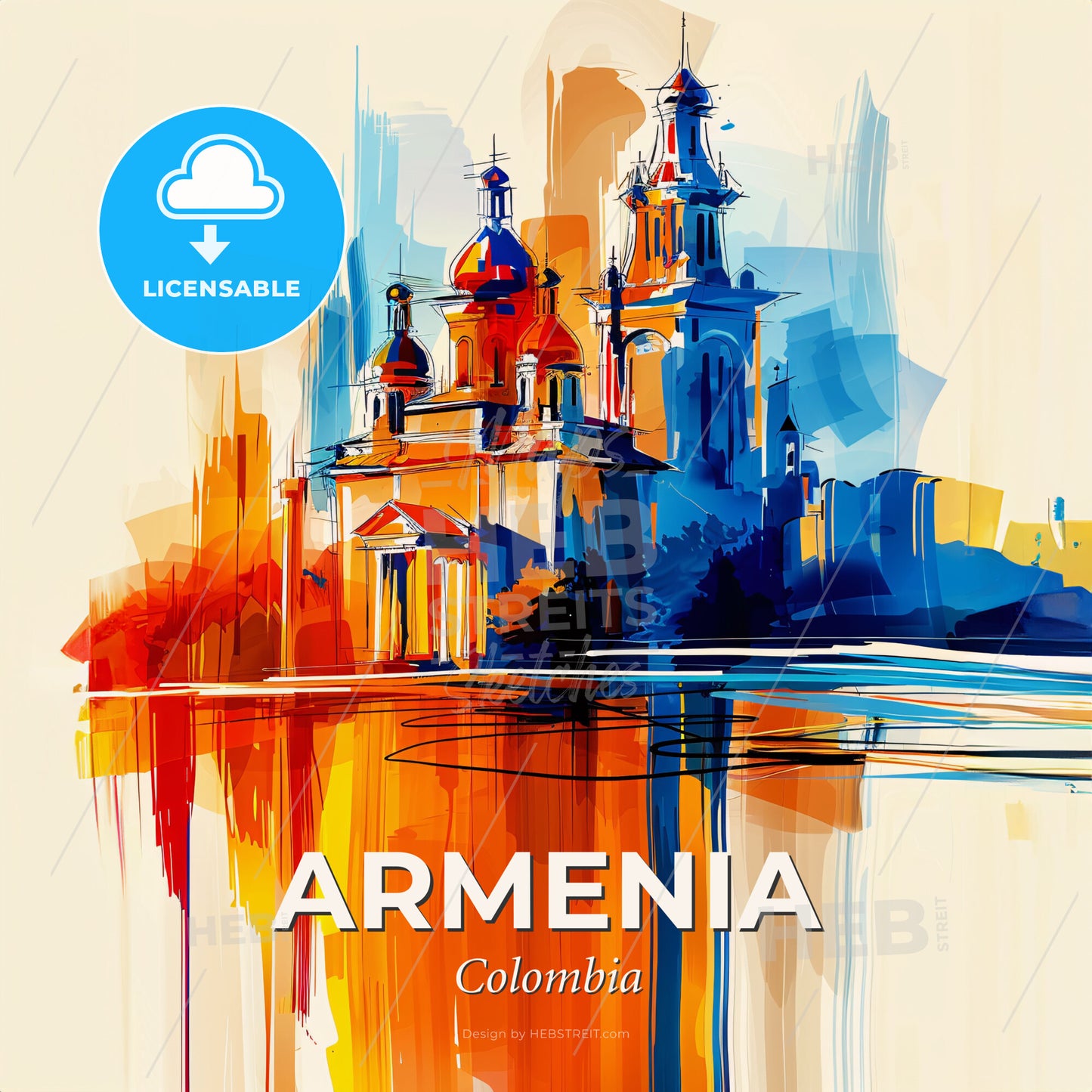 Vibrant Armenia, Colombia - A Painting Of A Building - Square format print template