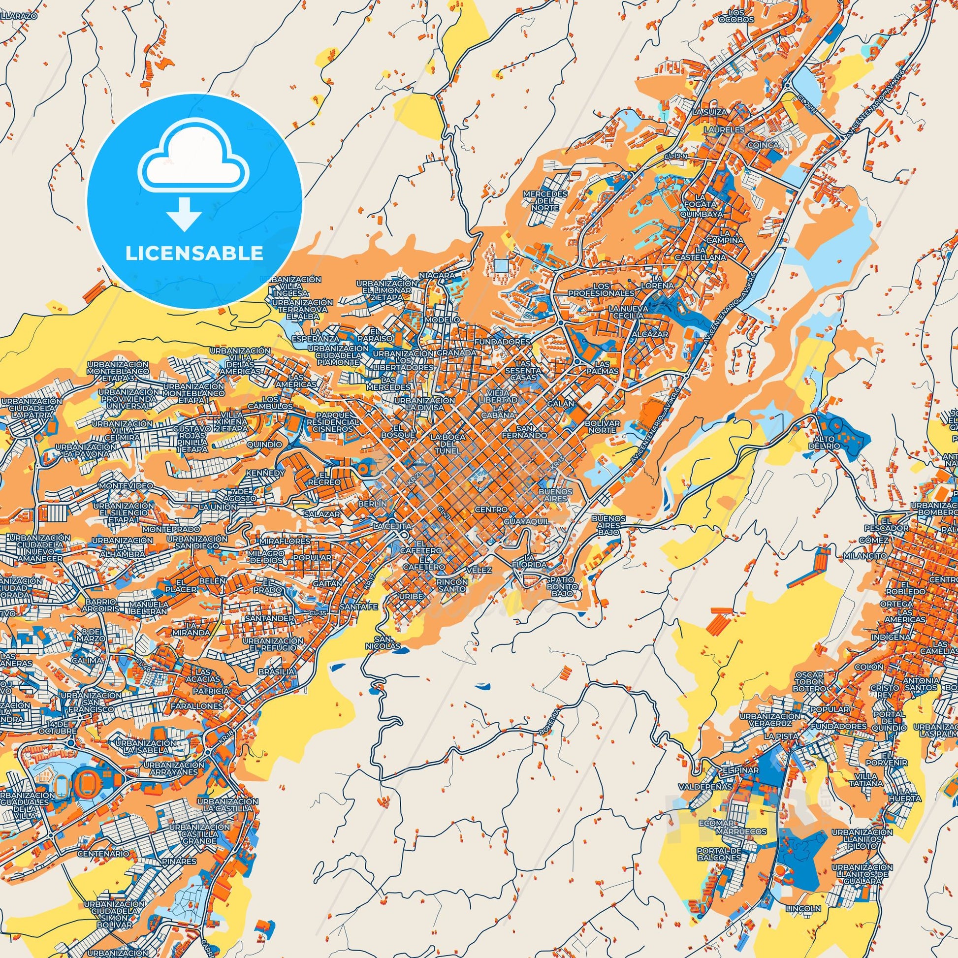 Colorful Armenia Street Map with Labels and Buildings