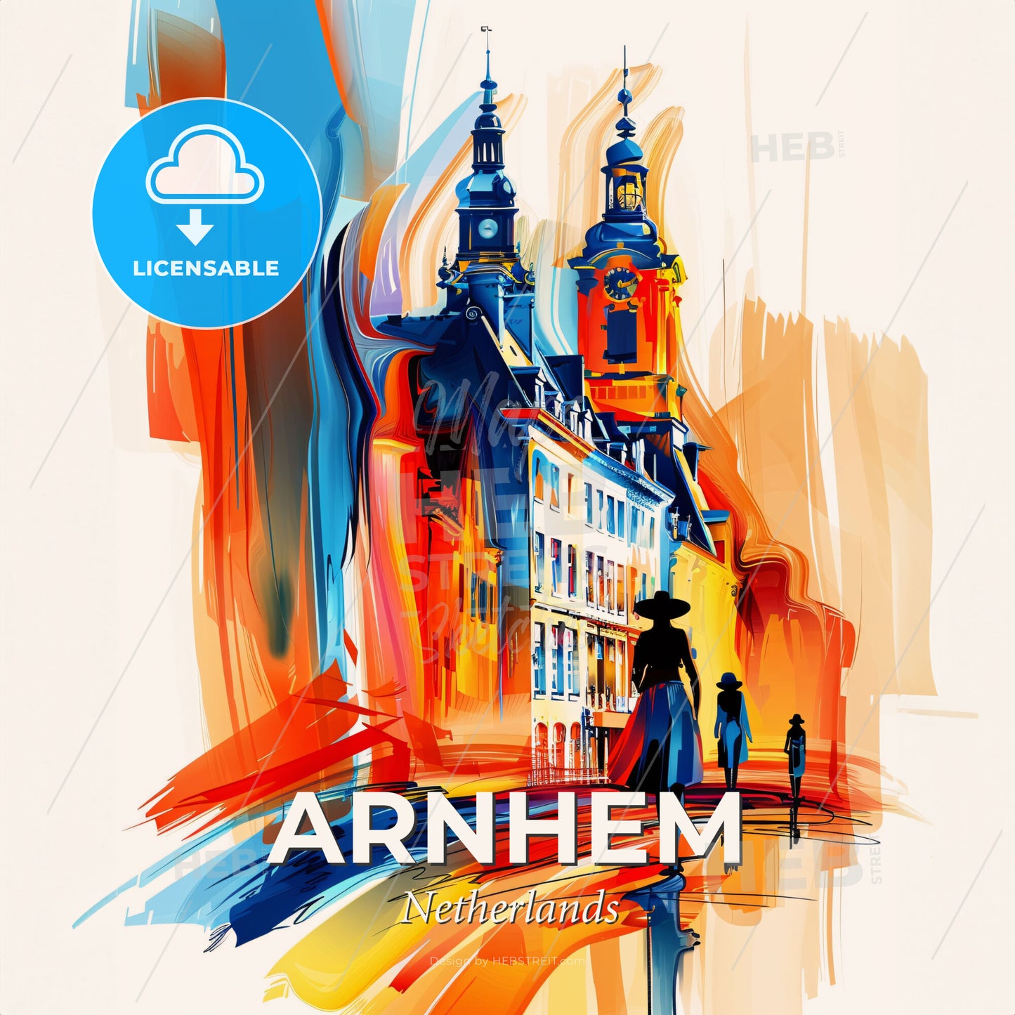 Vibrant Arnhem, Netherlands - A Painting Of A Building With A Woman Walking - Square format print template