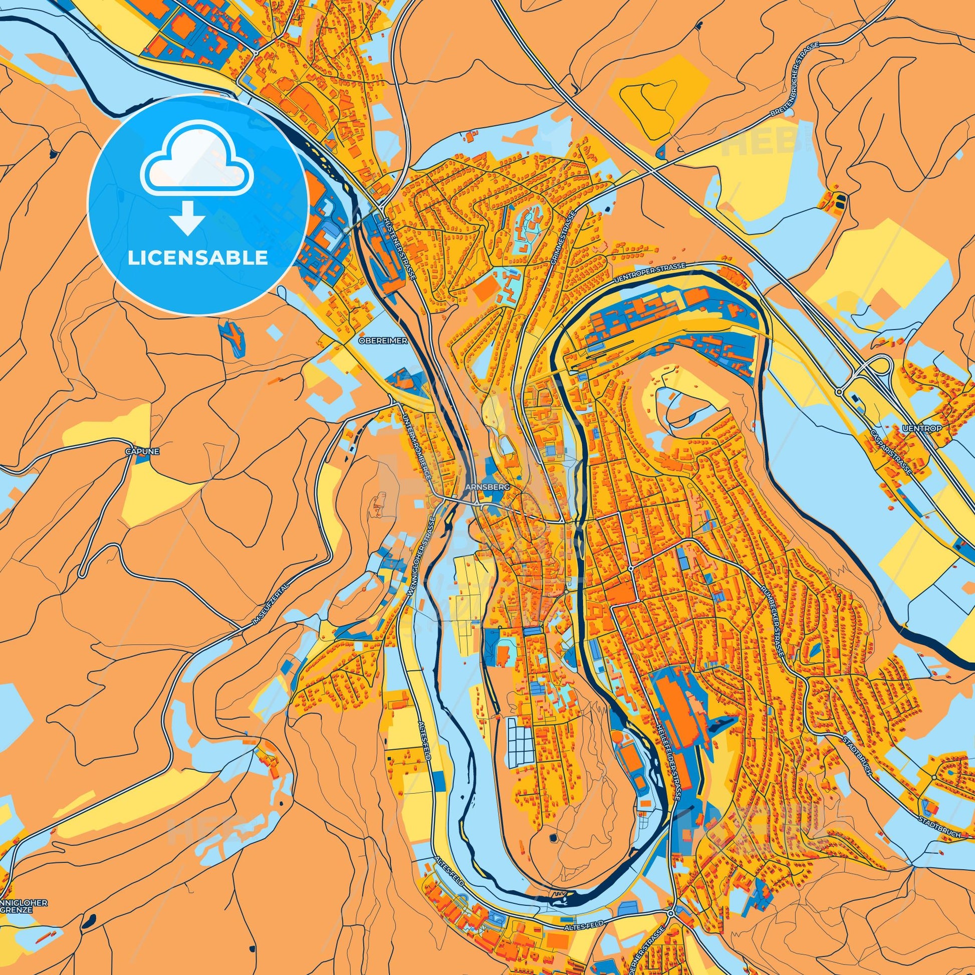 Colorful Arnsberg Street Map with Labels and Buildings