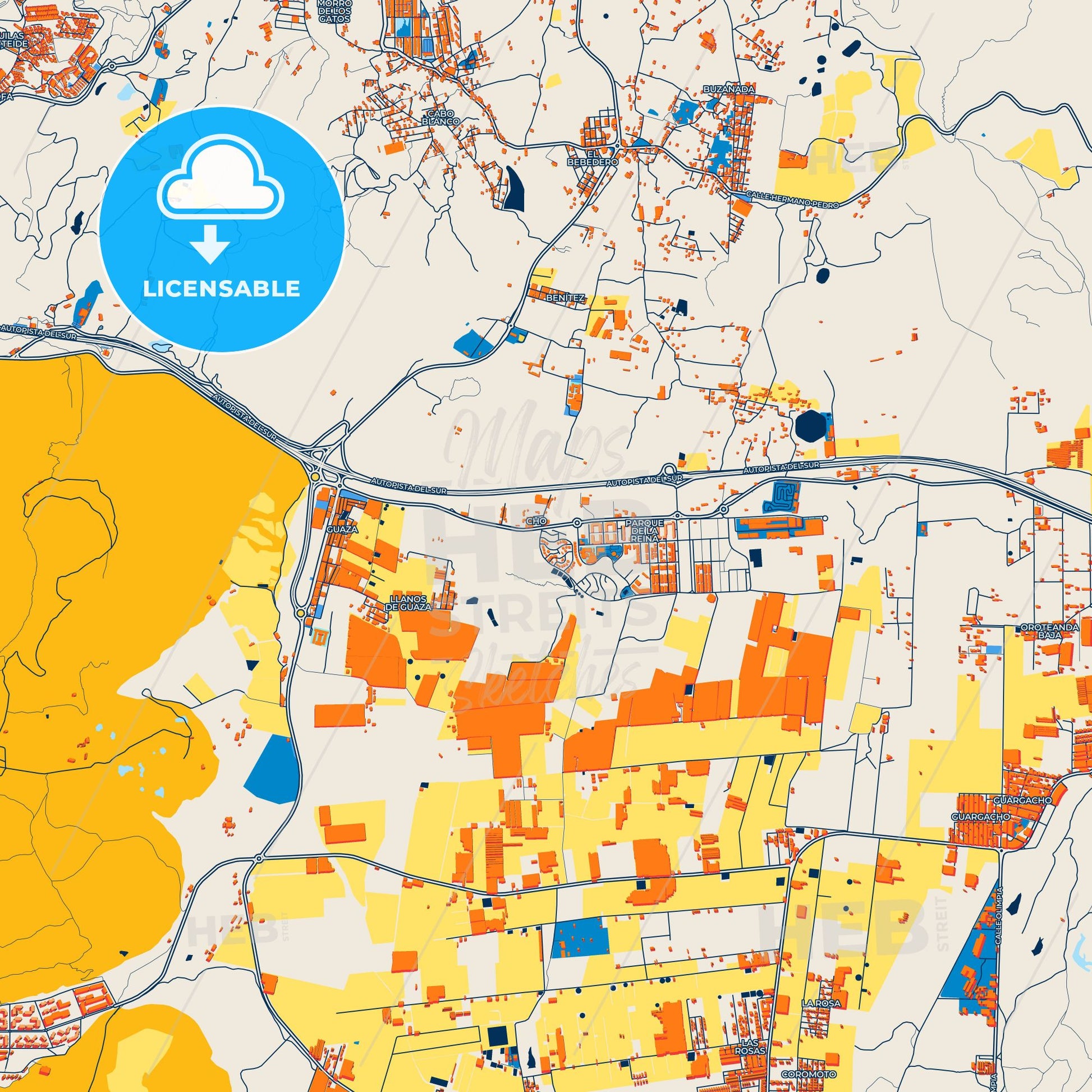 Colorful Arona Street Map with Labels and Buildings