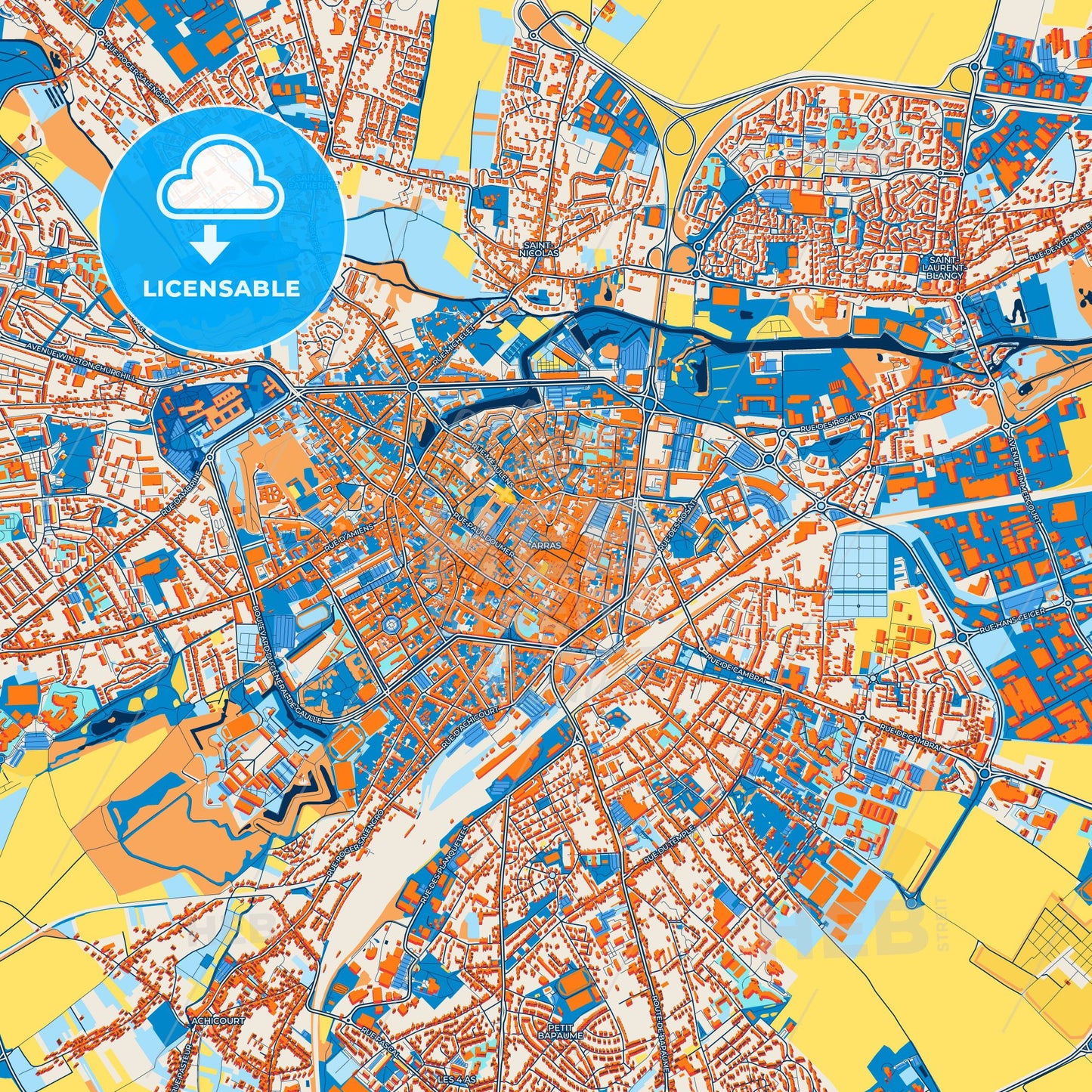 Colorful Arras Street Map with Labels and Buildings