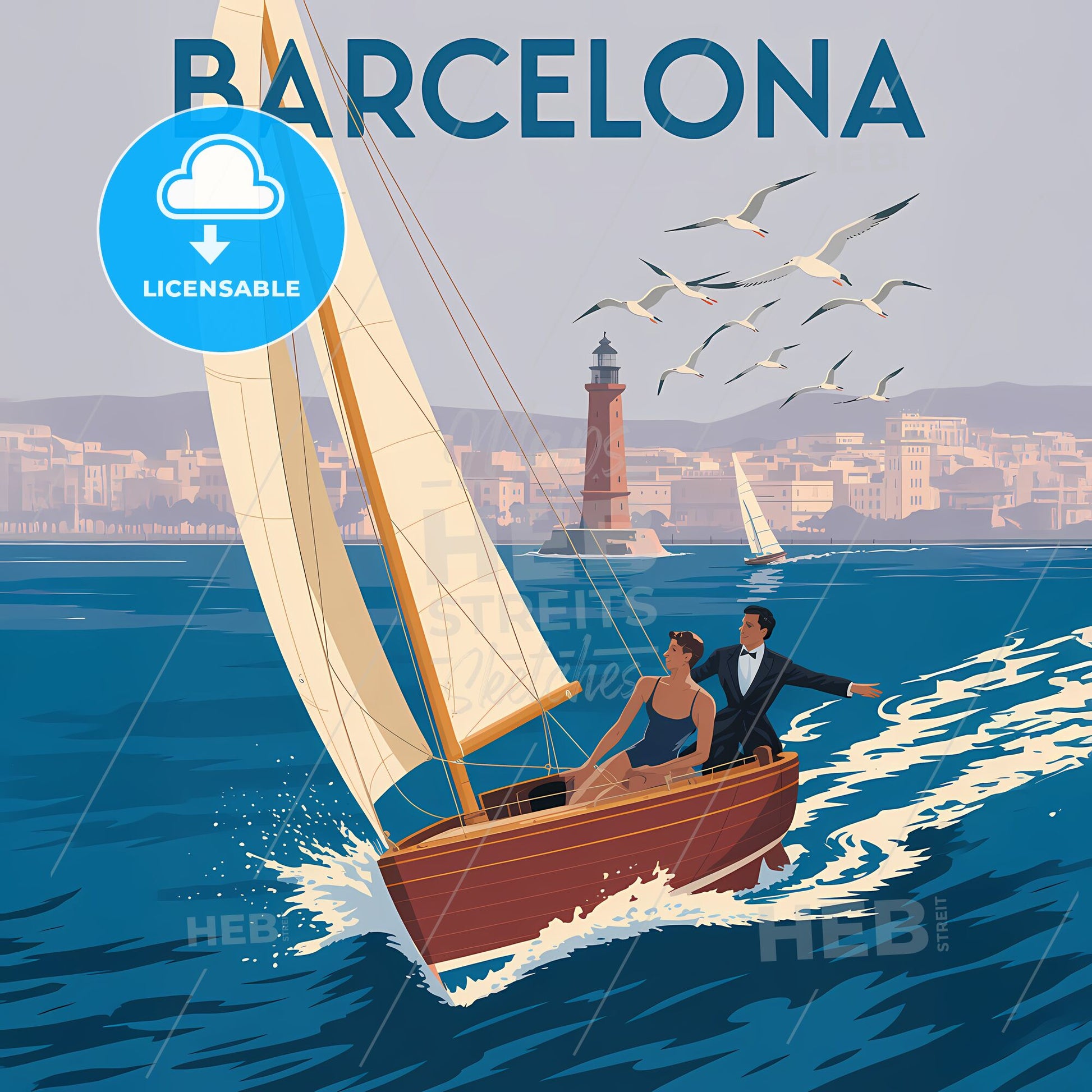 Art Deco Barcelona: Nautical Elegance in Vibrant Blue Waters