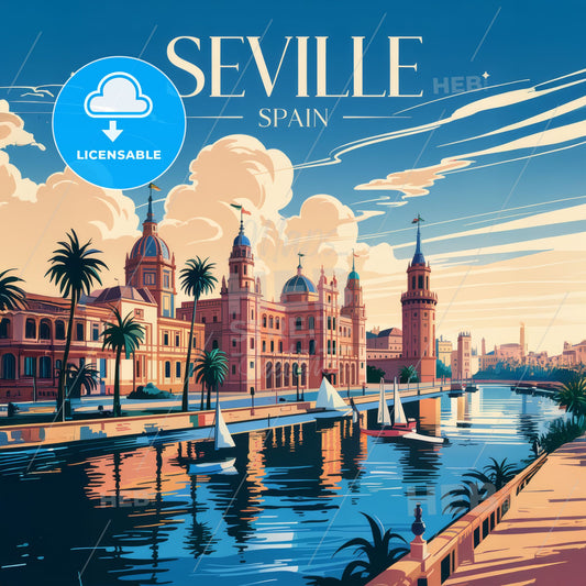 Art Deco Seville: Retro Coastal Charm Captured in a Vibrant Travel Poster