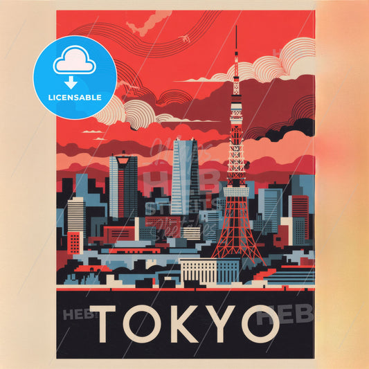 Art Deco Tokyo: Modern Minimalist Travel Poster with Iconic Skyline Design