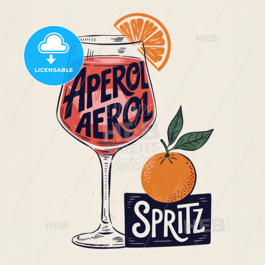 Art Nouveau Aperol Spritz: Minimalist Cocktail Illustration in Bold Colors