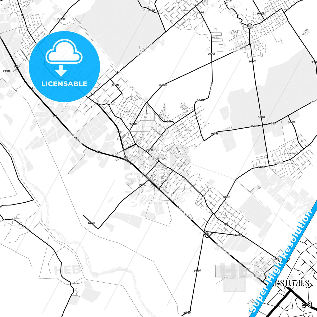 Artashat, Armenia Light Map with Street Names, City Names, and Districts