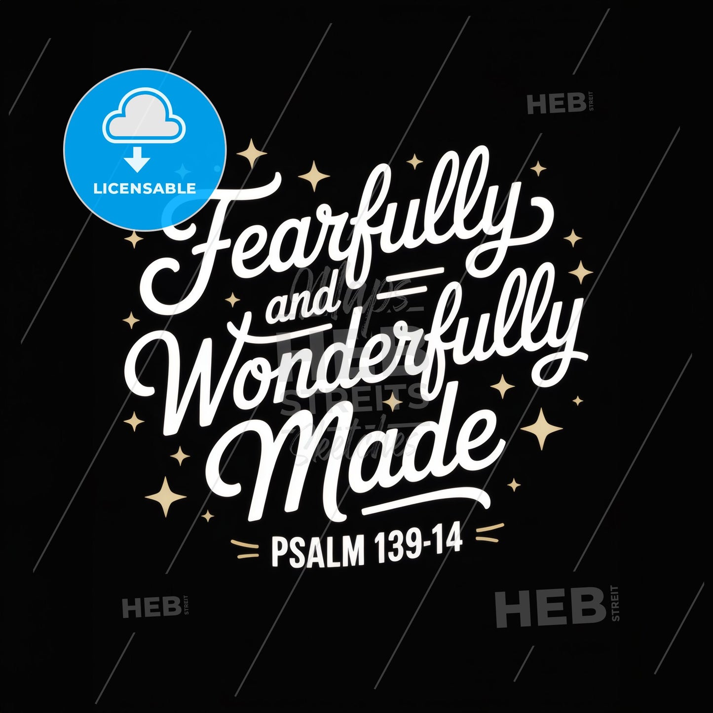 Artistic Typography of 'Fearfully and Wonderfully Made' with Inspirational Biblical Verse on Black Background.