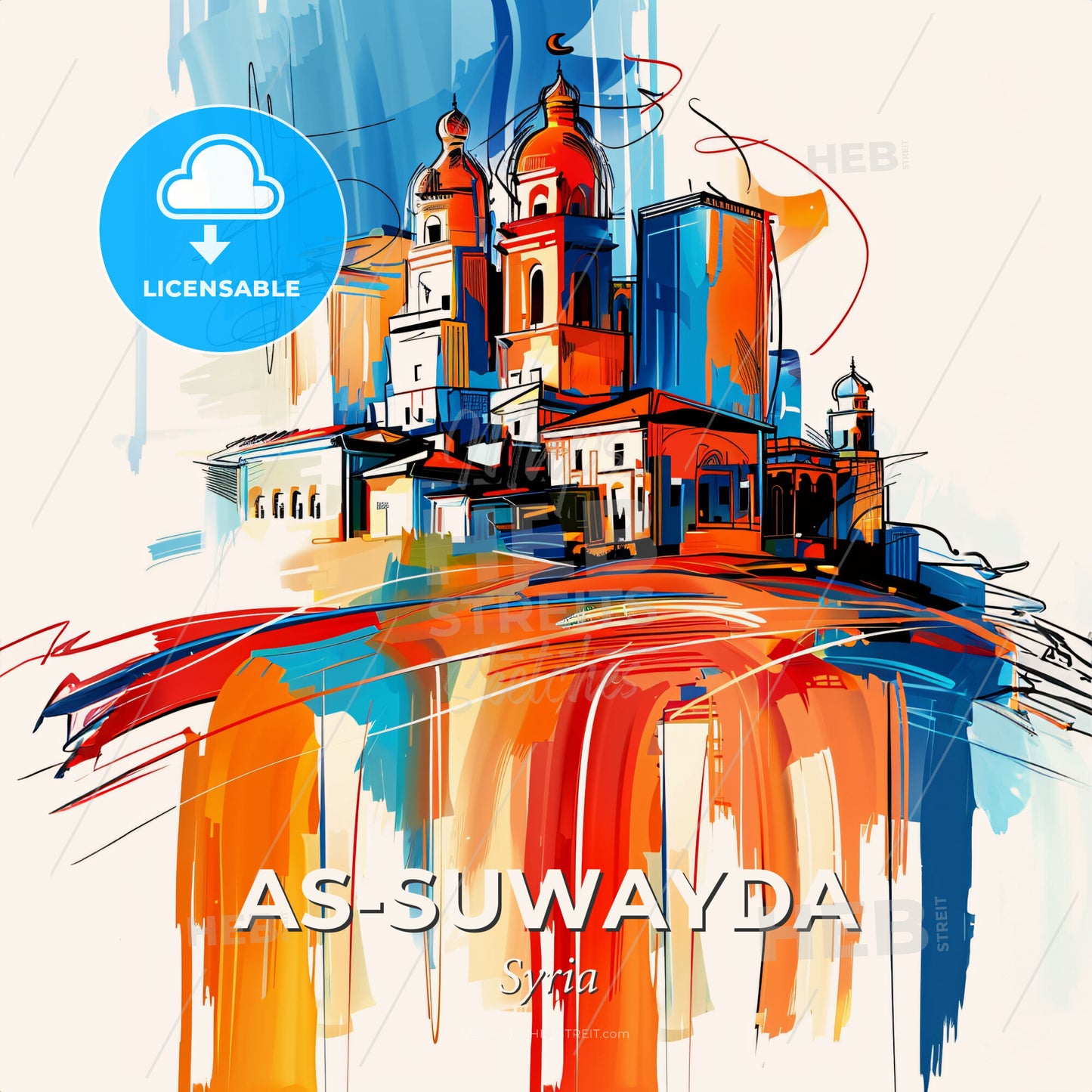 Vibrant As-Suwayda, Syria - A Painting Of A City - Square format print template