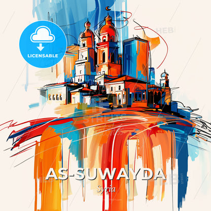 Vibrant As-Suwayda, Syria - A Painting Of A City - Square format print template