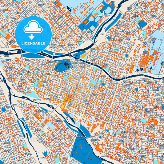 Colorful Asahikawa Street Map with Labels and Buildings