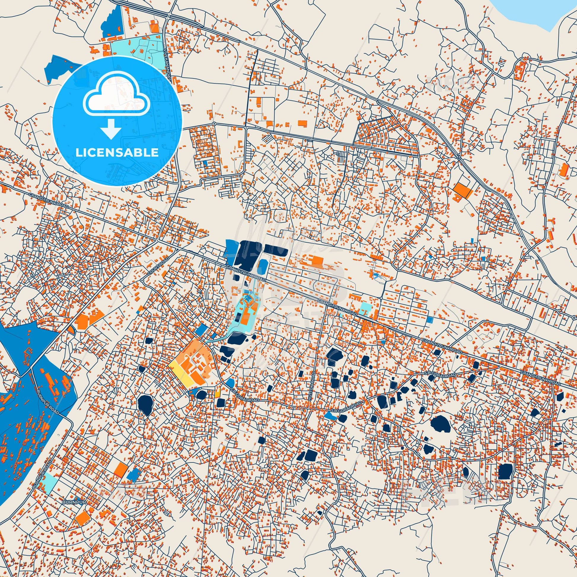 Colorful Asansol Street Map with Labels and Buildings