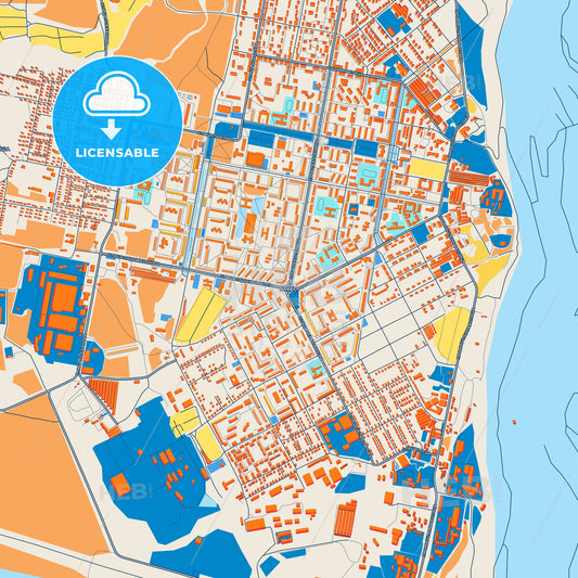 Colorful Asbest Street Map with Labels and Buildings