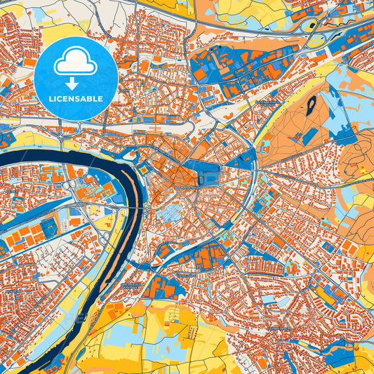 Colorful Aschaffenburg Street Map with Labels and Buildings