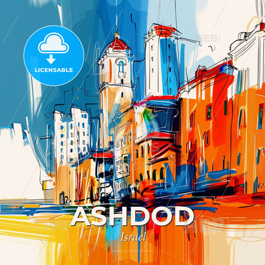 Vibrant Ashdod, Israel - A Painting Of A City - Square format print template
