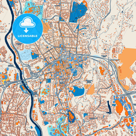 Colorful Asheville Street Map with Labels and Buildings