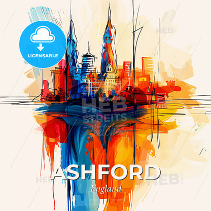 Vibrant Ashford, England - A Colorful Painting Of A City - Square format print template