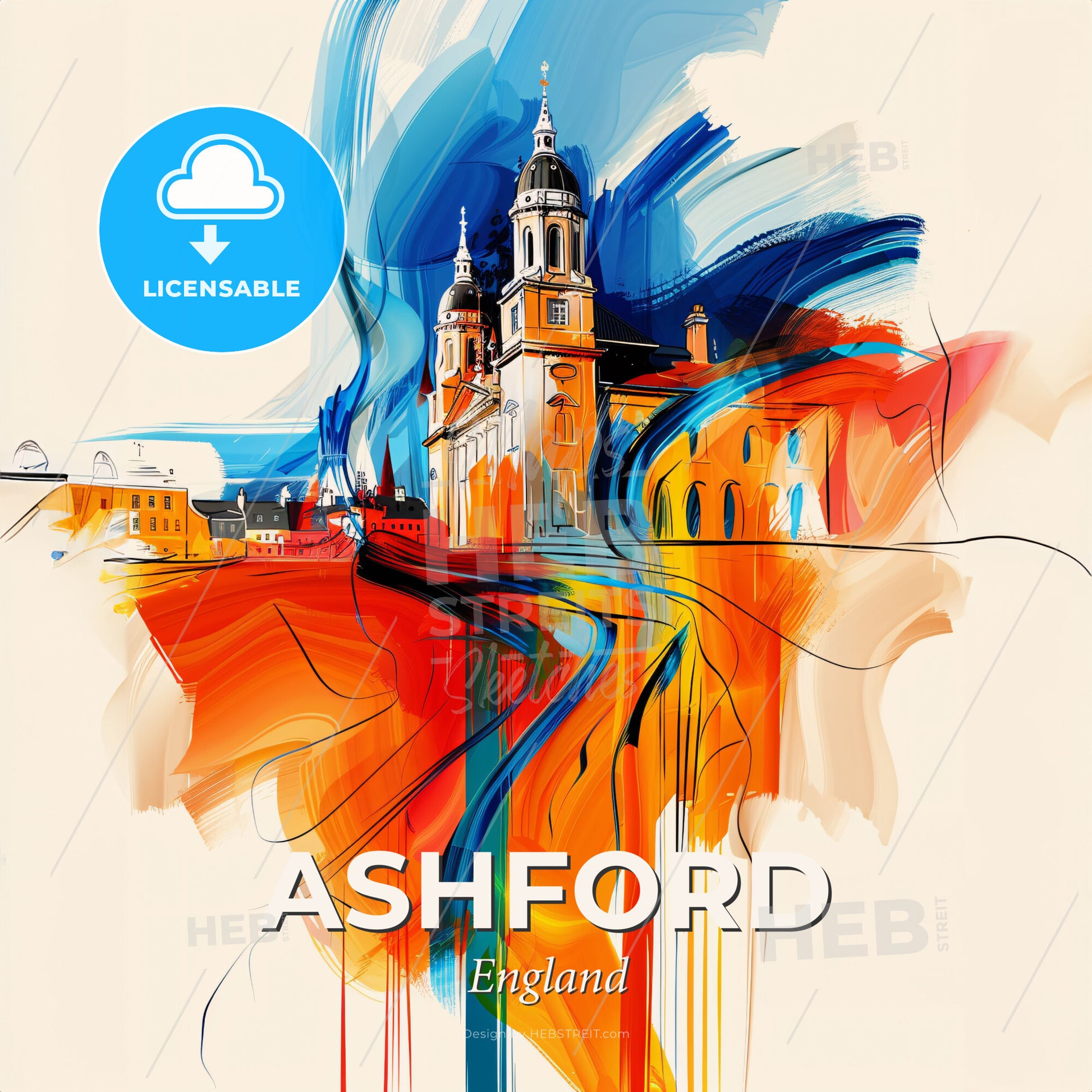 Vibrant Ashford, England - A Painting Of A Building - Square format print template