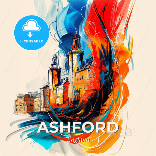Vibrant Ashford, England - A Colorful Painting Of Buildings - Square format print template