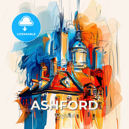 Vibrant Ashford, England - A Painting Of A Building - Square format print template
