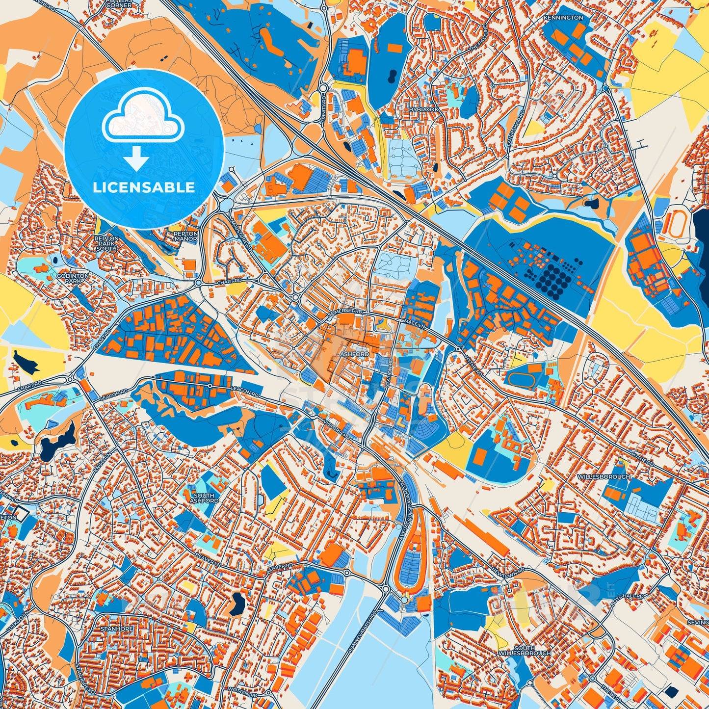 Colorful Ashford Street Map with Labels and Buildings