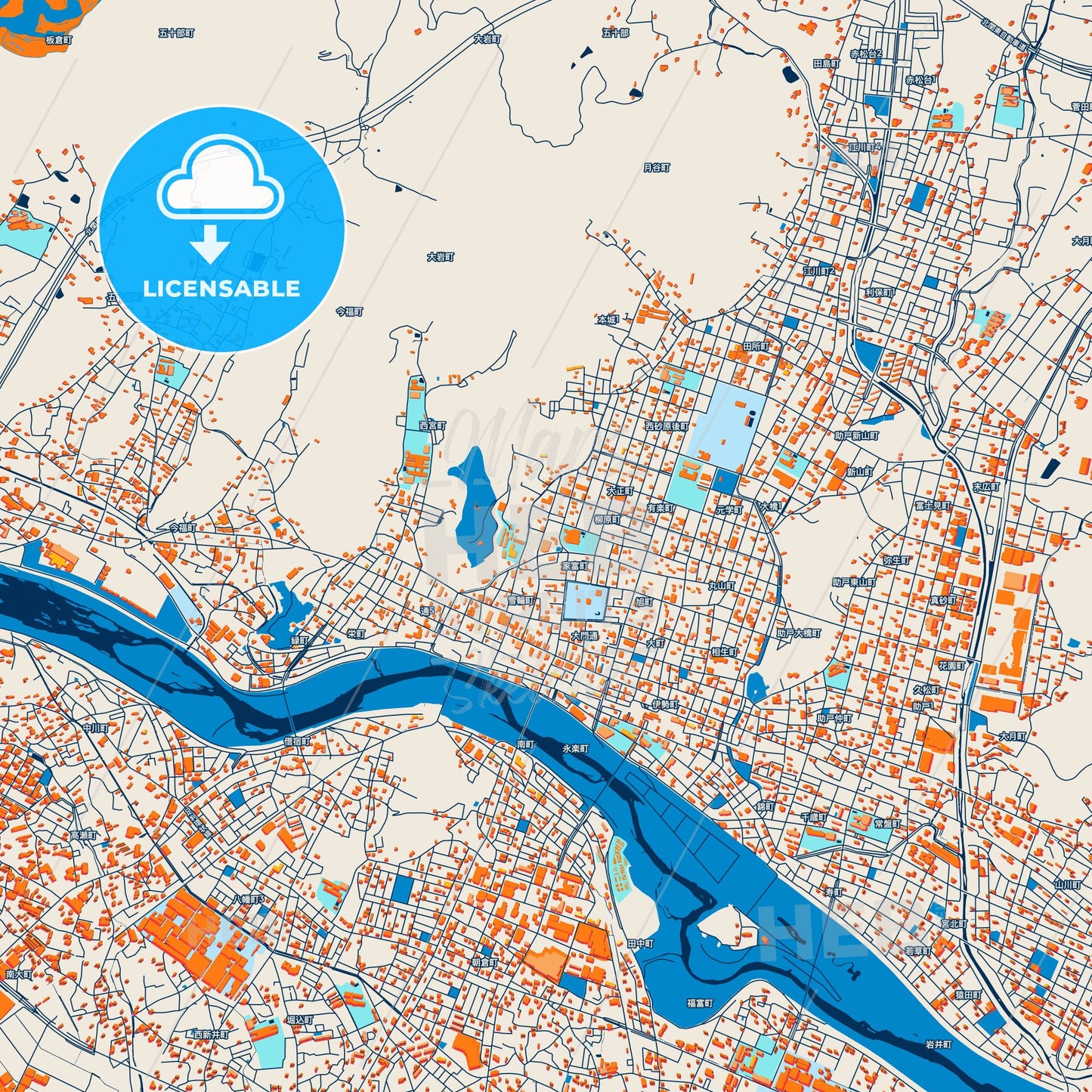 Colorful Ashikaga Street Map with Labels and Buildings