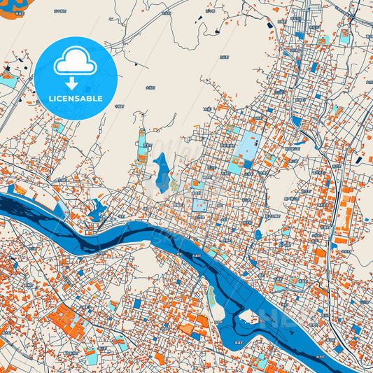 Colorful Ashikaga Street Map with Labels and Buildings