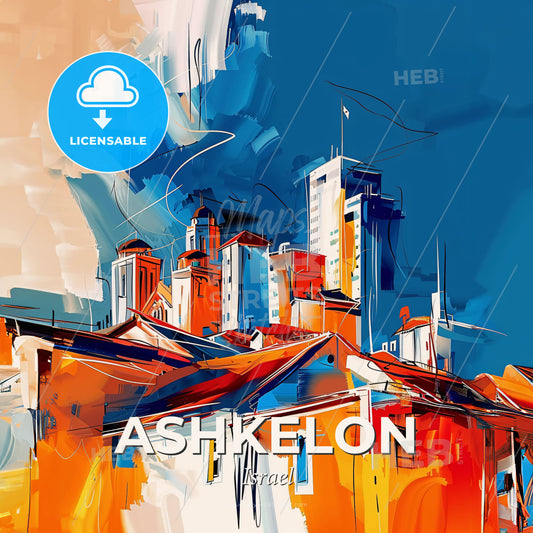 Vibrant Ashkelon, Israel - A Painting Of A City - Square format print template