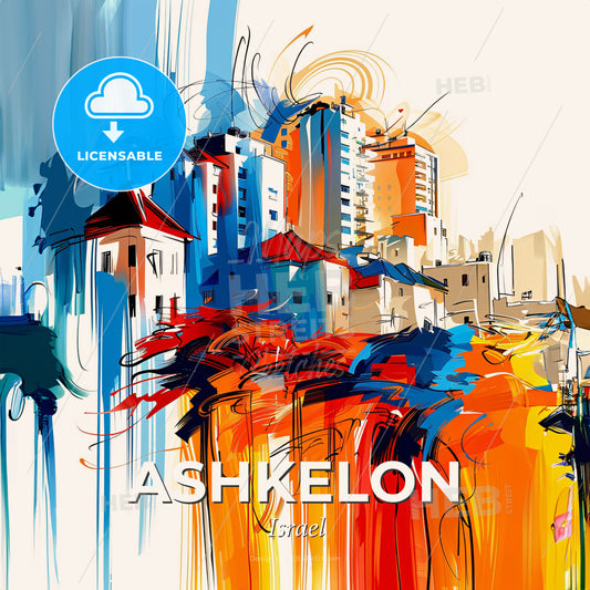 Vibrant Ashkelon, Israel - A Painting Of Buildings And A City - Square format print template