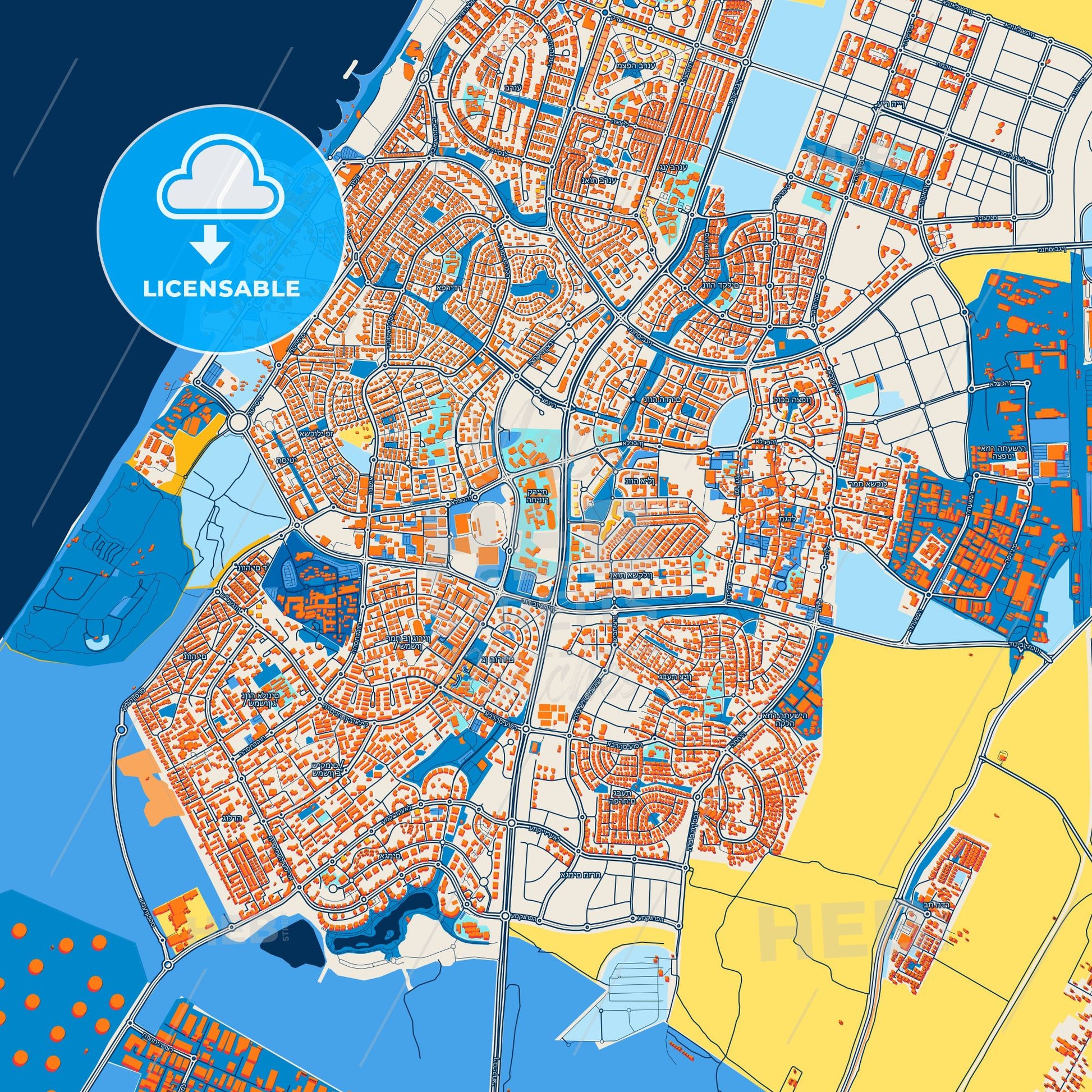 Colorful Ashkelon Street Map with Labels and Buildings