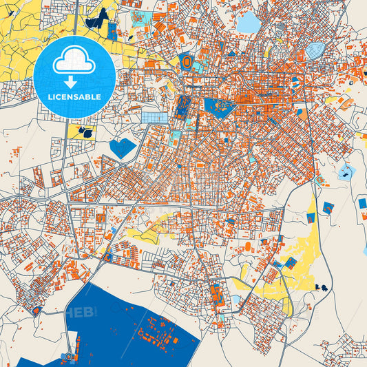 Colorful Asmara Street Map with Labels and Buildings