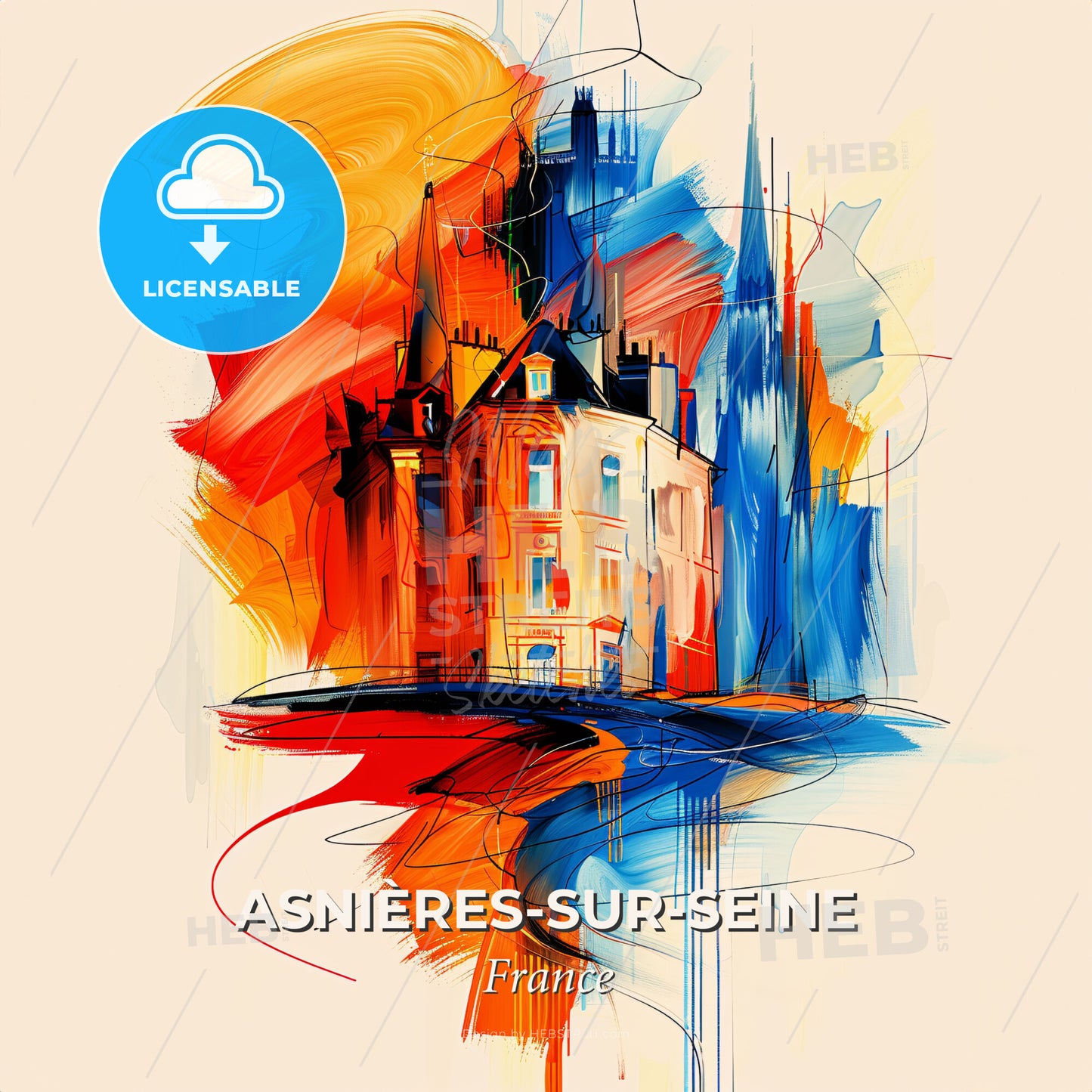 Vibrant Asnières-Sur-Seine, France - A Painting Of A Building - Square format print template