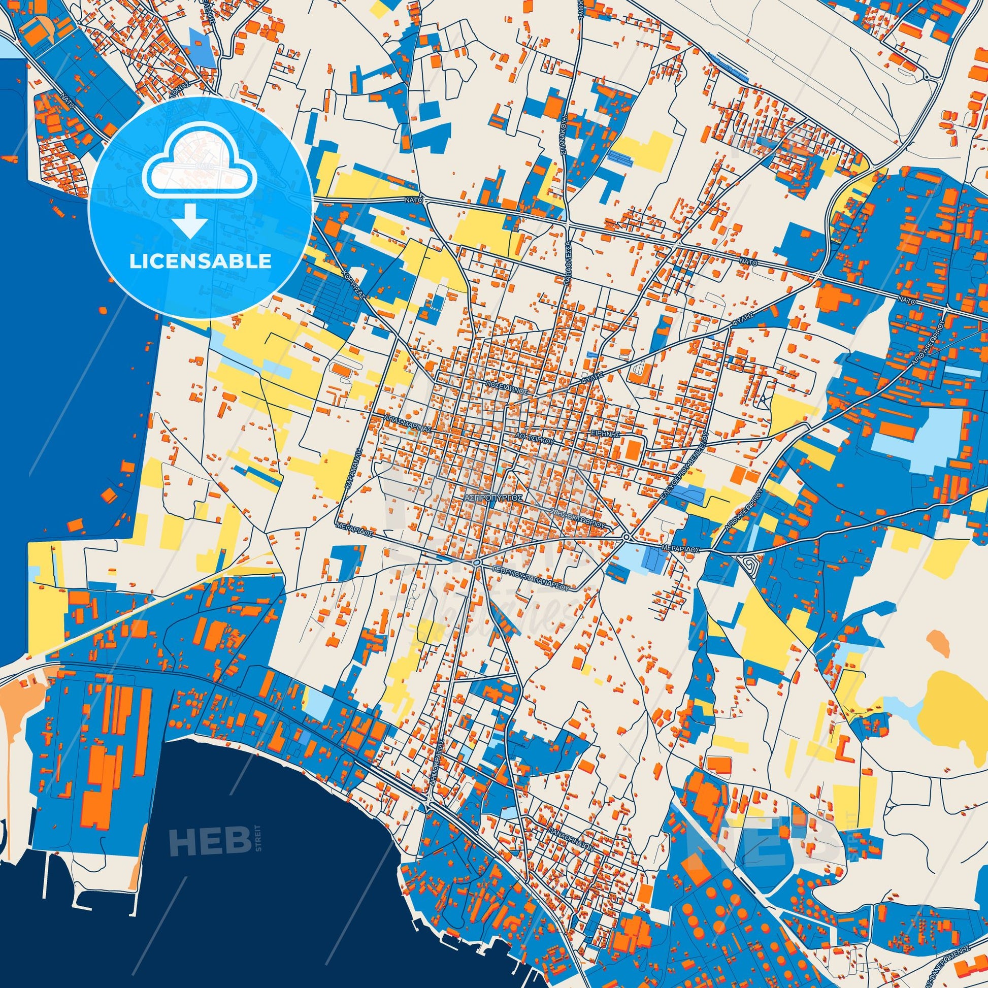 Colorful Aspropyrgos Street Map with Labels and Buildings