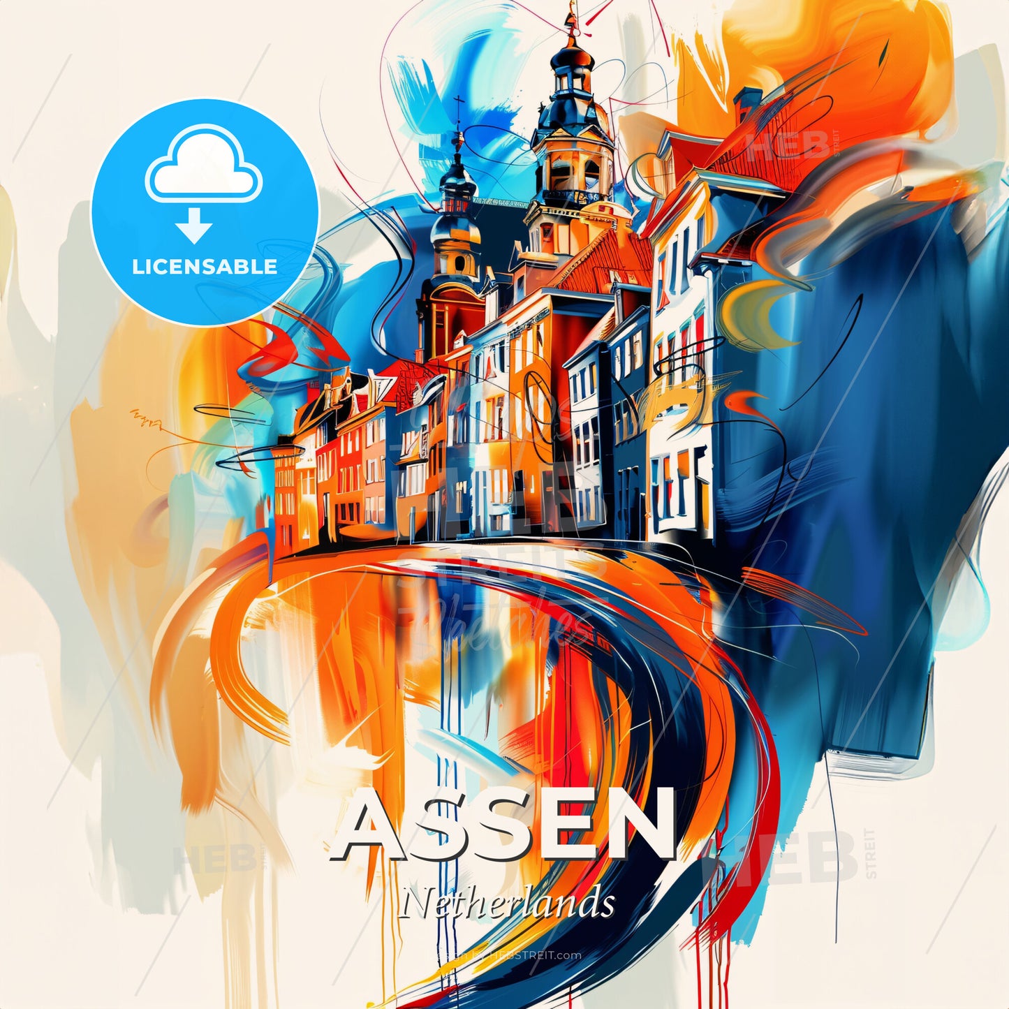Vibrant Assen, Netherlands - A Colorful Painting Of A Building - Square format print template