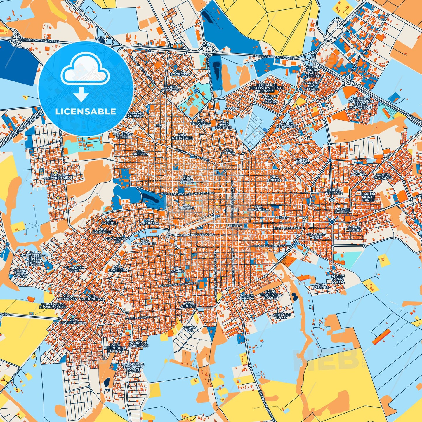 Colorful Assis Street Map with Labels and Buildings