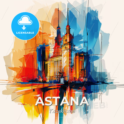 Vibrant Astana, Kazakhstan - A Colorful Painting Of A Building - Square format print template