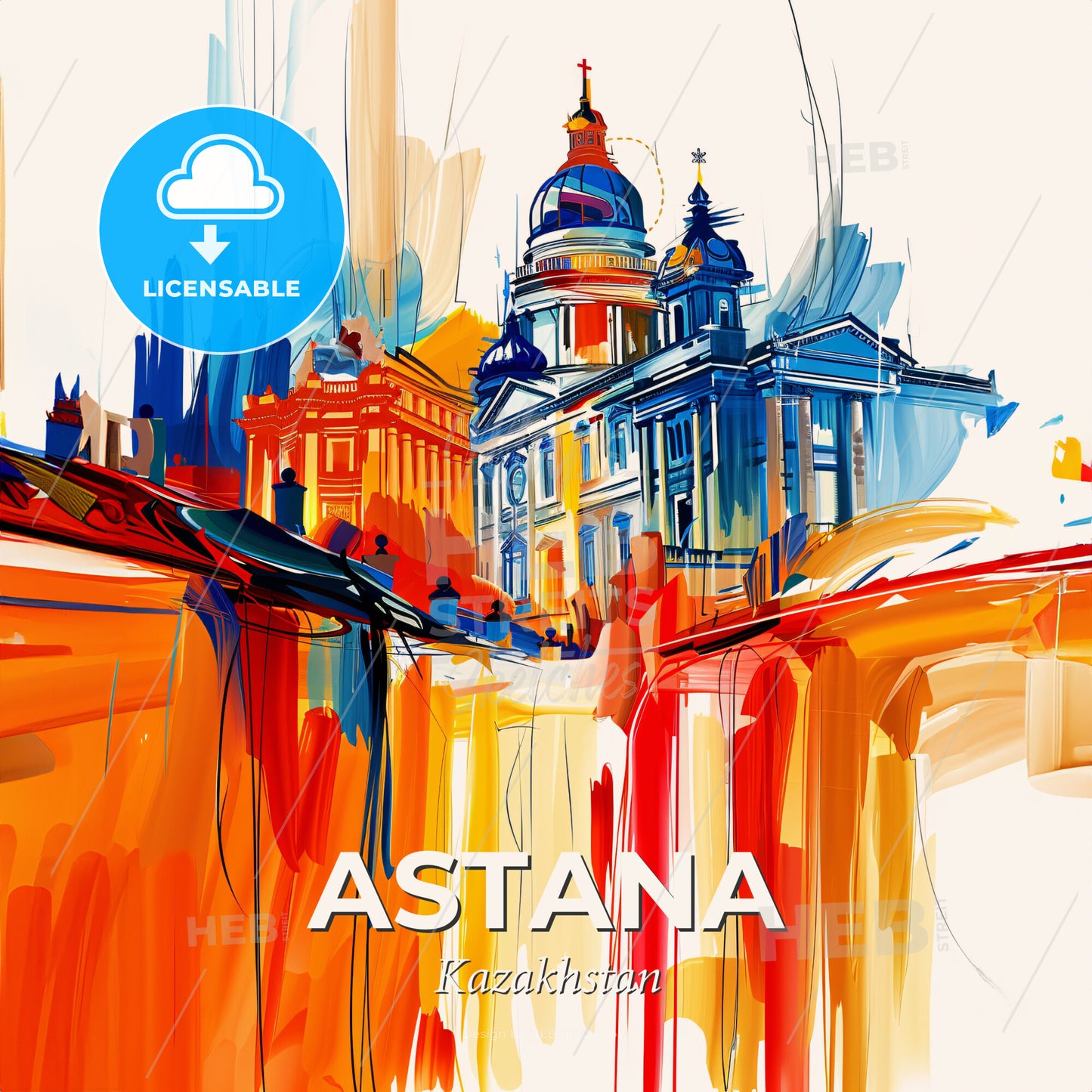 Vibrant Astana, Kazakhstan - A Painting Of A Building - Square format print template