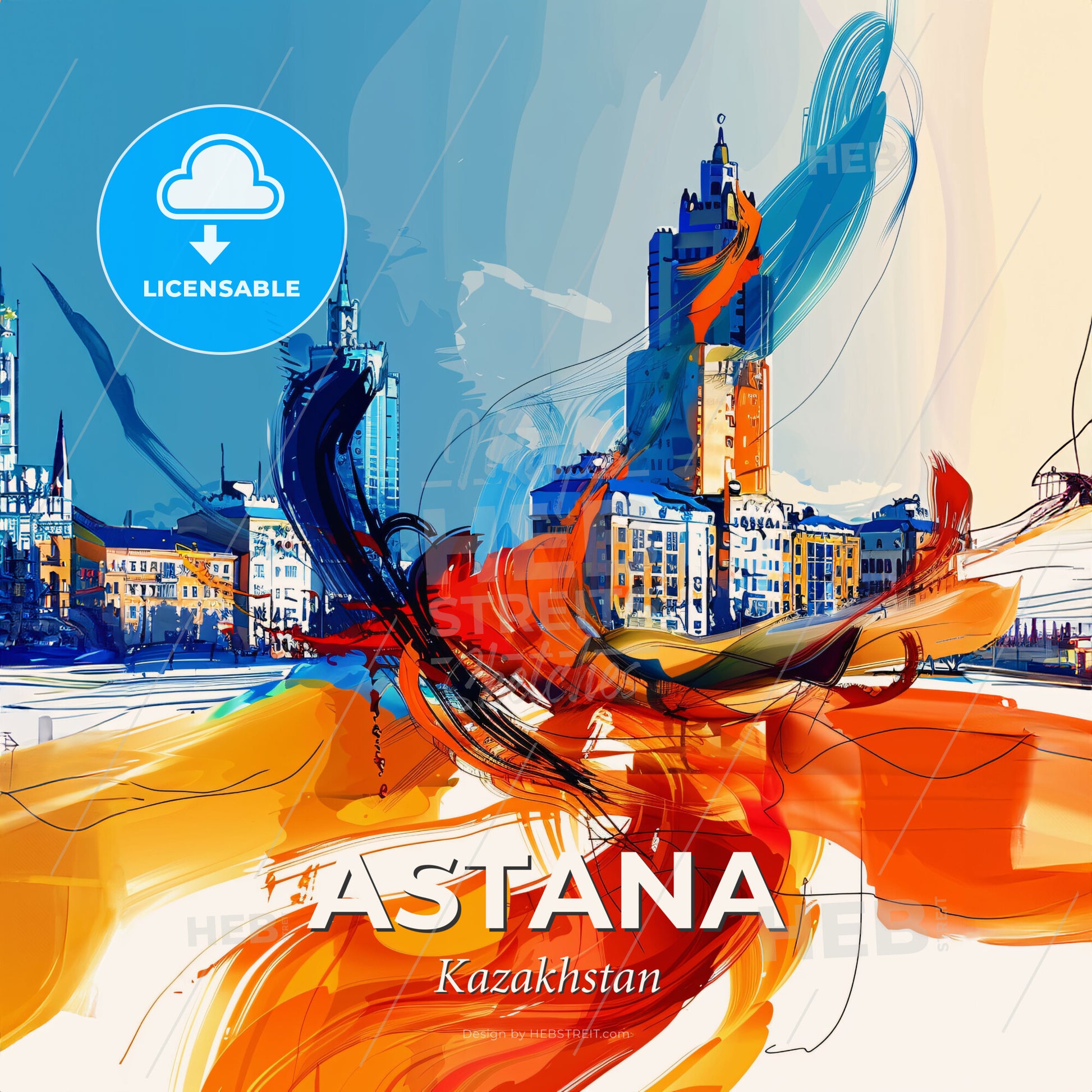 Vibrant Astana, Kazakhstan - A Painting Of A City - Square format print template