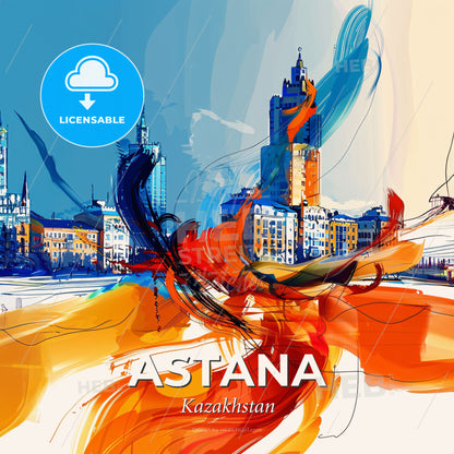 Vibrant Astana, Kazakhstan - A Painting Of A City - Square format print template