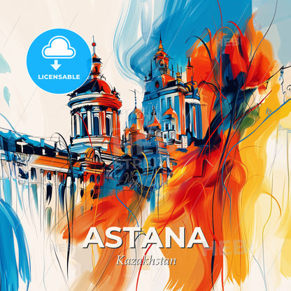Vibrant Astana, Kazakhstan - A Painting Of A Building With Towers And A Colorful Background - Square format print template