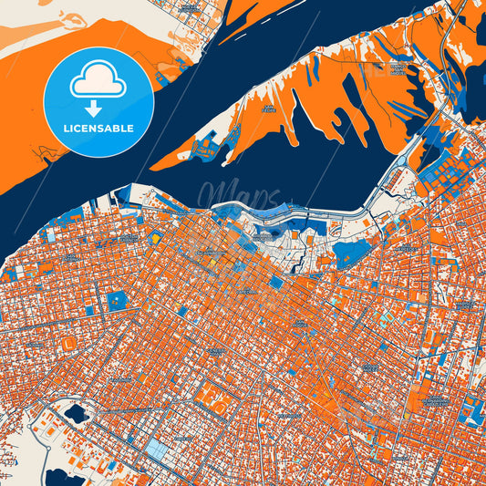 Colorful Asuncion Street Map with Labels and Buildings
