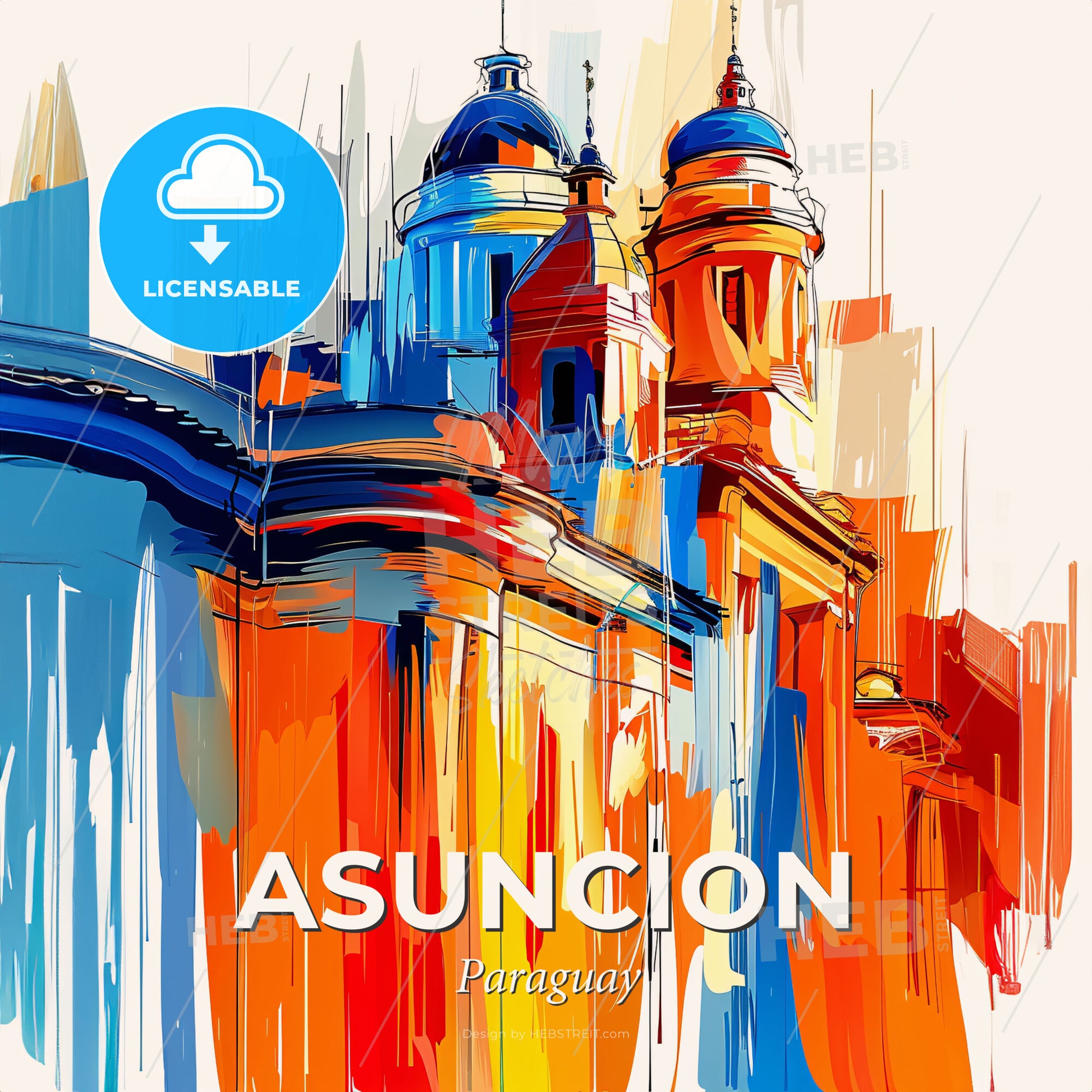 Vibrant Asuncion, Paraguay - A Colorful Painting Of A Building - Square format print template