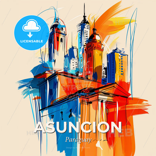 Vibrant Asuncion, Paraguay - A Colorful Drawing Of A City - Square format print template