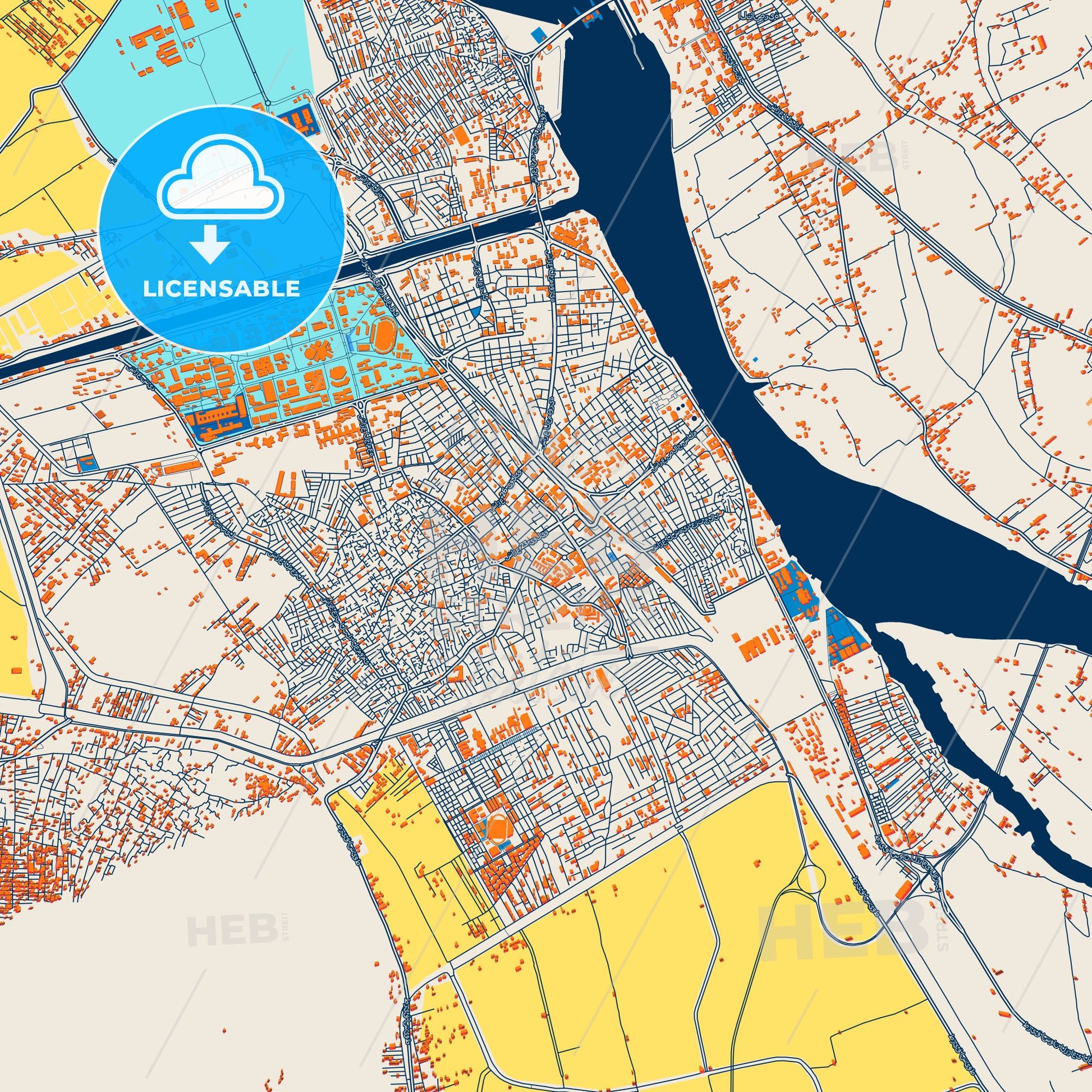 Colorful Asyut Street Map with Labels and Buildings