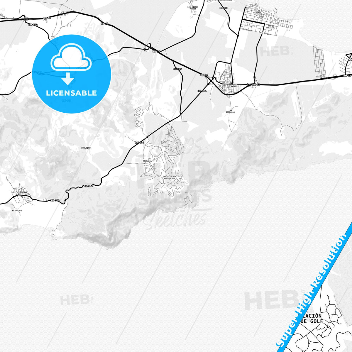 Atamaría, Spain Light Map with Street Names, City Names, and Districts